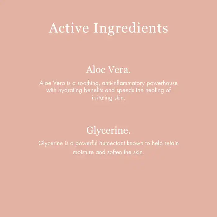 List of skincare active ingredients featuring Aloe Vera and Glycerine with their benefits.