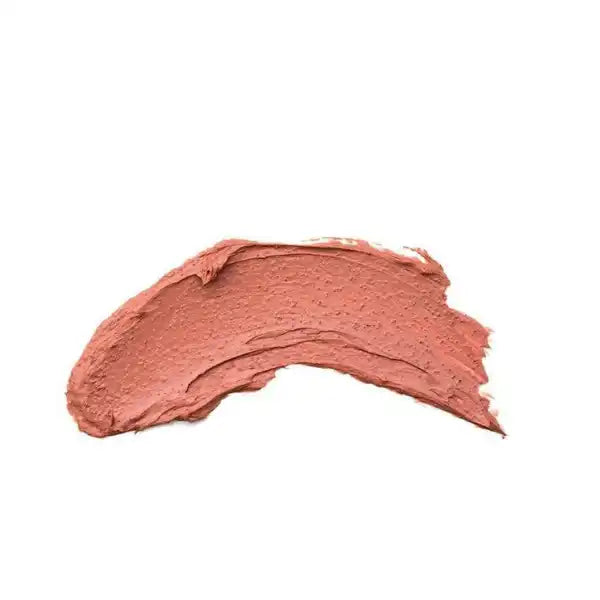 Peachy-pink lipstick smear with a textured, creamy appearance.