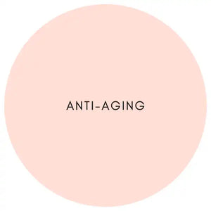 Pink circle with black text reading ’ANTI-AGING’