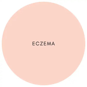 Pink circle with the word ’ECZEMA’ in black text.