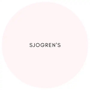 Simple text reading ’SJOGREN’S’ in black letters on a pale pink circular background.