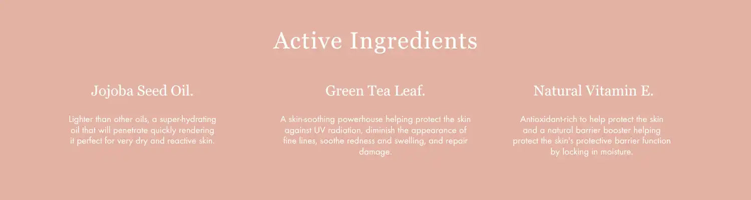 Text showing ’Active Ingredients’ with three ingredient descriptions below it.